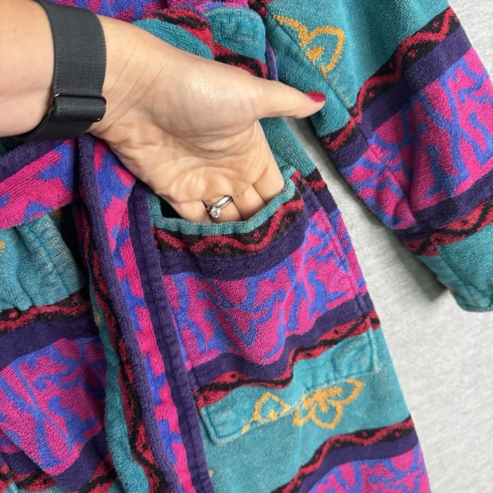 Vintage TJ Lawford Women Turkish Cotton Terry Robe Size Small Terrycloth 80s 90s - Picture 8 of 12